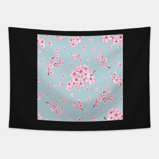 Blooming Sakura branch. Cherry blossom flowers. Romantic translucent watercolor flowers print Tapestry