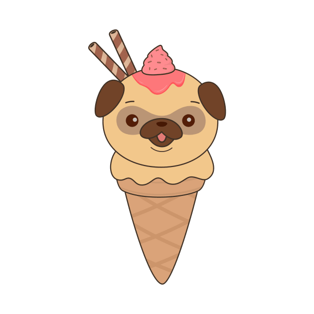 Kawaii Cute Pug Ice Cream Cone T-Shirt by happinessinatee