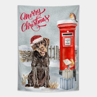 German Wirehaired Pointer Merry Christmas Santa Dog Tapestry