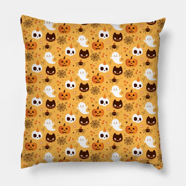 Halloween Ghosts, Cats, and Pumpkins Pillow by edwardechoblue