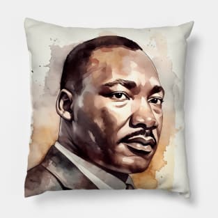 Martin Luther King Jr Watercolor Portrait for Black History Month Pillow