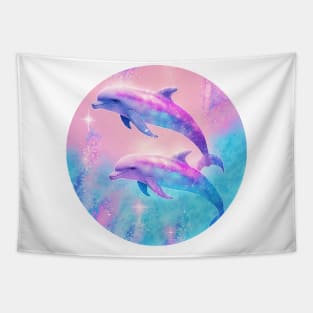 Pink and Blue Glitter Dolphins Tapestry