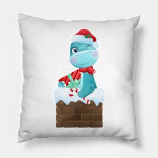 Cute Diplodocus Santa Christmas Dinosaur Pillow