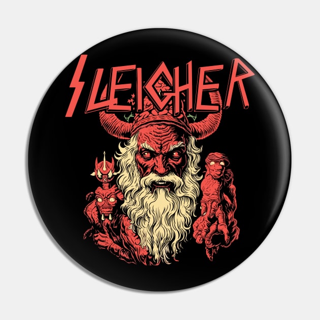 Sleigher Evil Santa Metalhead Rocker - Dark Christmas Apparel Pin by Soulphur Media