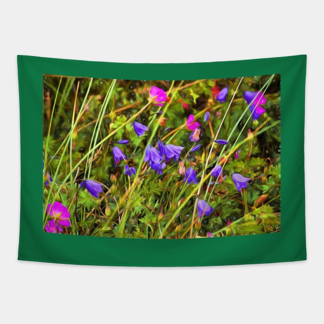 Harebells and Geraniums textured Tapestry by Violaman