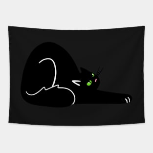 Stretching Black Cat Loaf Tapestry