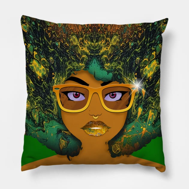 Galaxy Girl Green Afro Pillow by FinalBeatComics