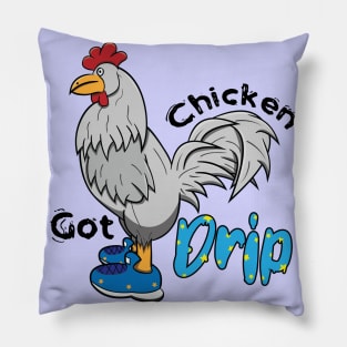 Chicken With Shoes White Blue DRIP Pillow