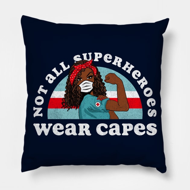 Retro Not all Superheroes Wear Capes Black Nurse Pillow by Tingsy