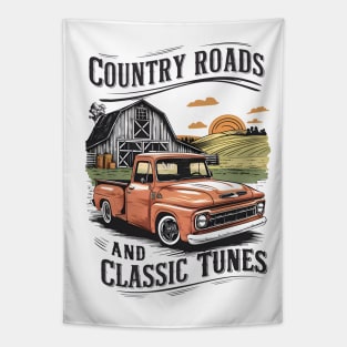Country roads and Classic tunes - pickup truck Tapestry