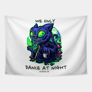 Techno cat - We only dance at night - Catsondrugs.com - rave, edm, festival, techno, trippy, music, 90s rave, psychedelic, party, trance, rave music, rave krispies, Tapestry