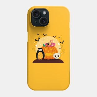 Halloween card with pumpkin skull Phone Case