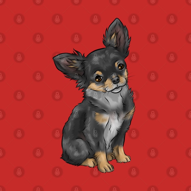 Long Haired Chihuahua Dog | Black and Tan by Shirin Illustration