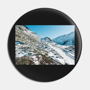 Swiss Alps - Cars on Flüelapass Mountain Pass Road on Sunny Winter Day. Pin