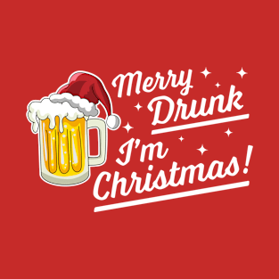 Merry Drunk I'm Christmas Funny Beer Drinker Santa Hat T-Shirt