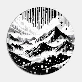 Abstract Art Monochromatic Mountains in Rain Drops Pattern Pin