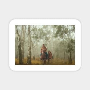 Australian Stockman in Foggy Eucalyptus Forest Magnet