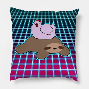 Lilac Chicken and Sloth Vaporwave Grid Pillow