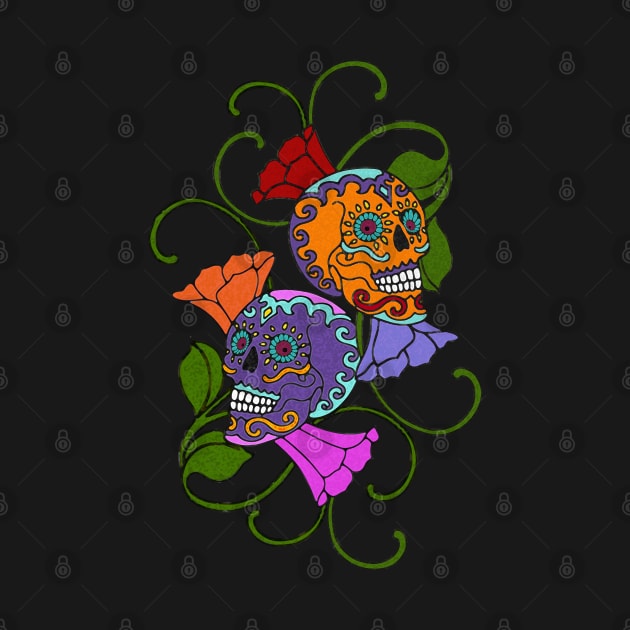 Dia De LOS MUERTOS SKULLs & FLOWERs by EDDArt