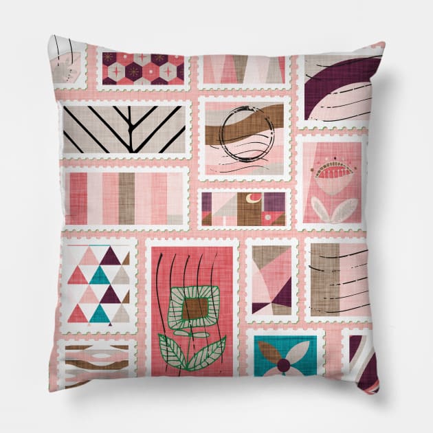 Stamps Pink Pillow by bruxamagica