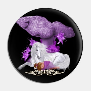 White unicorn with sleeping fairy Pin