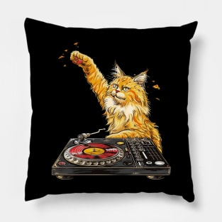 Cat DJ Vibing Pillow