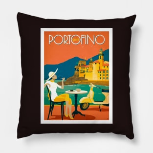 Portofino Italy Advertising Travel and Tourism Print Pillow