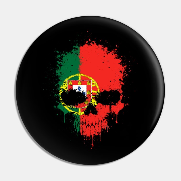 Chaotic Portuguese Flag Splatter Skull Pin by jeffbartels