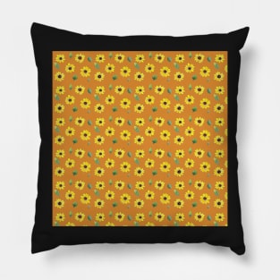 Loose Sunflower Pattern with an orange background Pillow