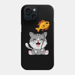 Happy Cat, Fresh Catch: Whimsical Fish Hook Wall Art Phone Case