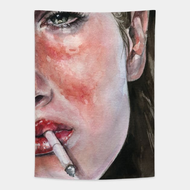 Smoking Girl Tapestry by Kira Balan