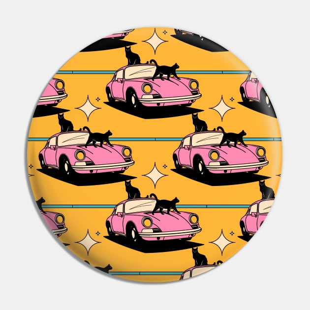 Cool Car Black Cat Pattern in yellow Pin by The Charcoal Cat Co.