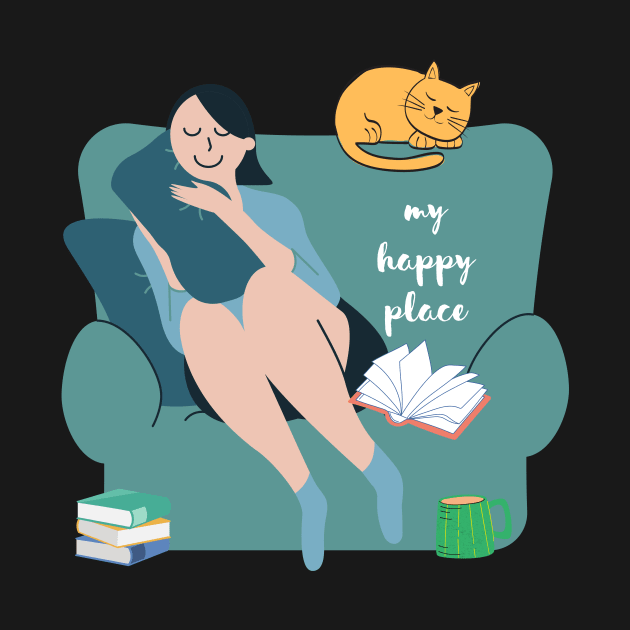 My Happy Place Is With My Cat and Books Introvert Gift by nathalieaynie