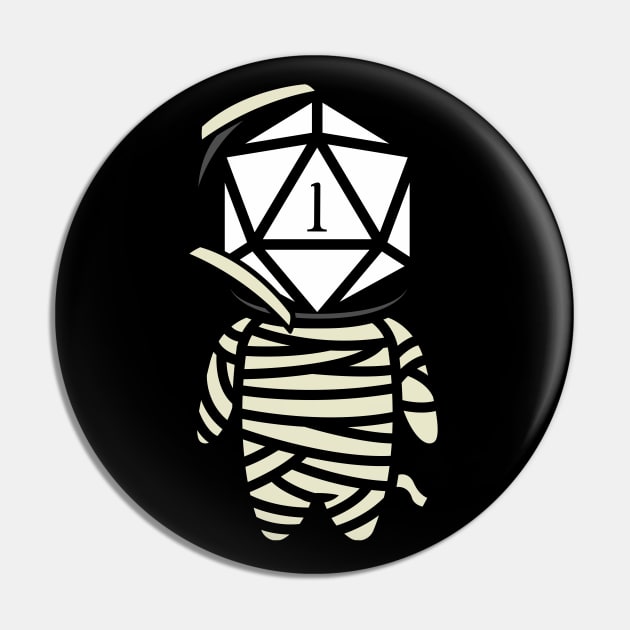 Funny Critical Fail Polyhedral D20 Dice Mummy Pin by pixeptional