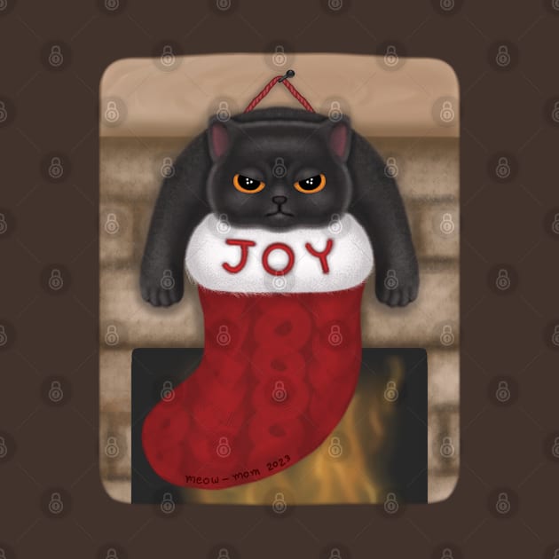 Grumpy Black Cat in Joy Christmas Stocking by meow-mom