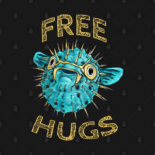 Cute free hugs puffer fish, funny blowfish by NadiaChevrel