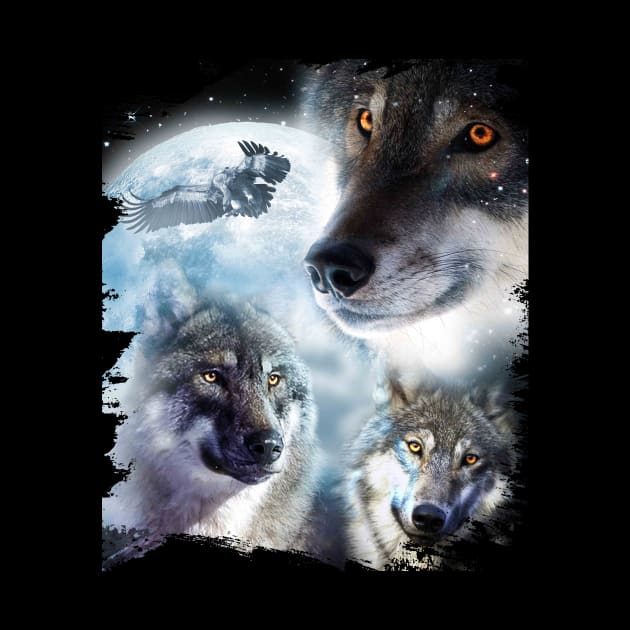 Space Wolves 3 Three Snow Wolf Howling At Moon by Random Galaxy