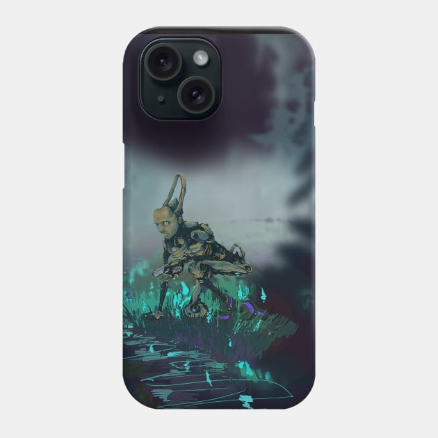 hidden in the thick of the forest in a clearing cyber man among night flowers Phone Case by Takeshi Kolotov