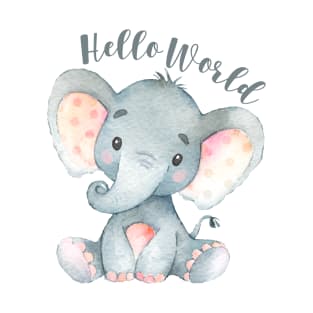 Hello World Baby Elephant Pink T-Shirt