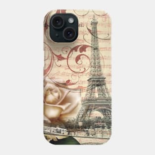 dark academia vintage french botanical white rose paris eiffel tower Phone Case