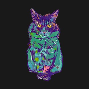 Colorful Purple Green Polka Dot Cat T-Shirt