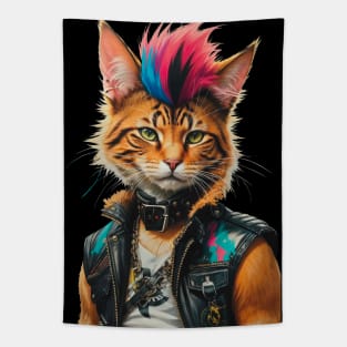 1980s Retro Punk Cat Tapestry