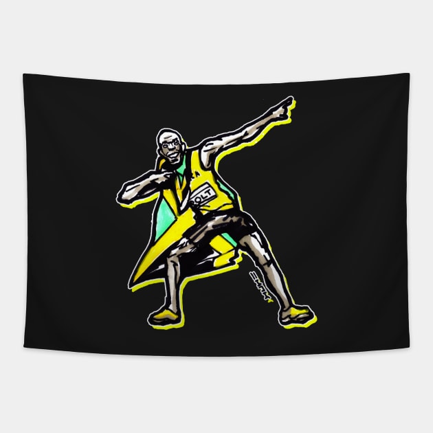 Bolt Pose TEAMBOLT Tapestry by sketchnkustom