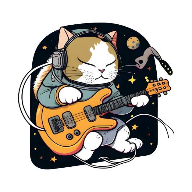 Cute Musician Cat Kitty Playing Guitar - Funny Cats by Daphne R. Ellington