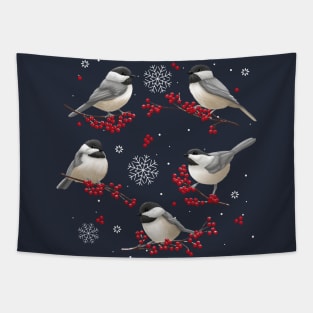 Winter Chickadees Tapestry