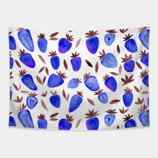 Watercolor strawberries pattern - blue Tapestry