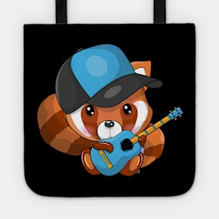 Cute cartoon red panda playing a guitar Tote