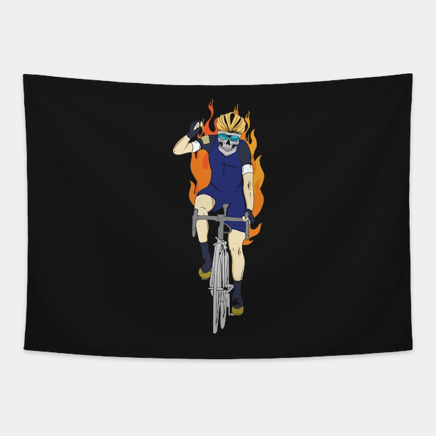 CYCLING: Cyclist Skeleton On Fire Tapestry by woormle
