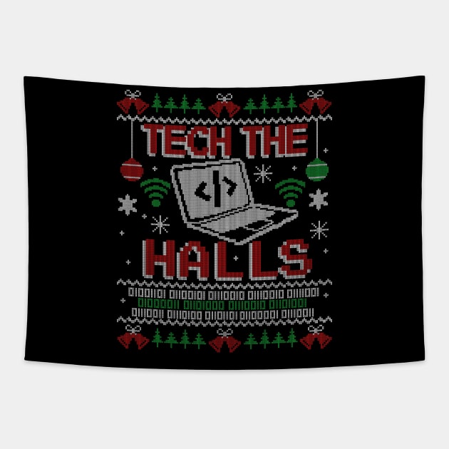 Tech the Halls Computer Ugly Christmas Sweater Tapestry by NerdShizzle