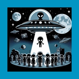 Grey Aliens in a UFO T-Shirt